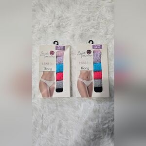 Secret Treasures Lace Thongs Set - 2 Pack Of 6 Pair Each.